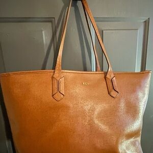 Ralph Lauren Tan Structured Leather Tote